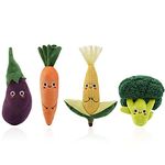 Nleio Vegetables Food Plush Toys, 4 Piece Cute Plush Toy with Carrot/Broccoli/Corn/Eggplant, Pretend Food Plush Stuffed Toy, Early-Learning Skills, Cute Plush Toys for Kids Ages 0+