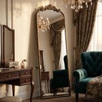 HARRITPURE Vintage Full Length Mirror, 56"x21" Baroque Carved Arched Floor Standing Mirror, Metal Frame Full Body Mirror, Retro Vanity Mirror for Bedroom Entryway Living Room Hallway, Bronze