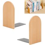 KARBAG Book Ends, 2 Pack Natural Bamboo Bookend Heavy Duty Bookends Walnut Wood Bookends Wooden Book Stopper Bookshelf Ends Decorative Book Ends for Shelves Office Home School Dorm Library(Round Head)