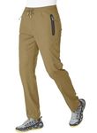 JHMORP Men's Lightweight Hiking Pants Stretch Waist Quick Dry Running Training Sports Sweat Track Pants Open Bottom Zipper Pockets (Khaki,CA L)