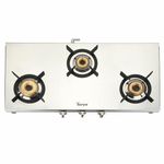 GOLDEN SURYA Heavy Duty Forged Brass 3 Burner Manual Ignition Gas Stove | Premium Stainless Steel Body-ISI certified - 3 Year Warranty | 3 Burner Gas Stove (FORGED 3 BURNER)