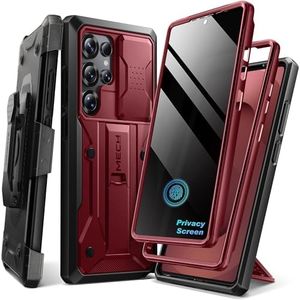 TONGATE for Samsung Galaxy S24 Ultra Case, [with Privacy Screen Protector & Slide Camera Cover] [2 Front Frames] Full-Body Heavy Duty S24 Ultra Phone Case with Stand & Belt Clip Holster, Maroon