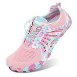 JIASUQI Men Women Water Shoes Outdoor Quick Dry Barefoot Wide Toe Aqua Sports Beach Shoes for Swimming Surfing Pink,Size 11.5 Women-9.5 Men