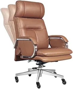 HUAUR Genuine Leather Modern Executive Chair High-Back Support 90 to 150 Degrees Tilt and Upholstered Home Desk Chair with Base 400LB Capacity Swivel Computer Office Chair (Orange)