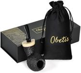 Obetis Handmade Briar Tobacco Pipe - Puffer Fish Tobacco Pipe with Rusticated Finish, Wood Tobacco Pipe Set with Gift Box for Esteemed Collectors