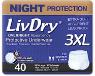 LivDry Adult Diapers, Incontinence Underwear, Overnight Max Absorbency Plus Leak Protection (XXX-Large (40 Count))