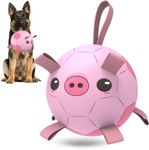 HETOO Dog Toys Dog Football with Straps, Interactive Dog Toys for Tug of War, Puppy Birthday Gifts, Dog Tug Toy, Dog Water Toy, Durable Dog Balls for Medium & Large Dog - Pink Pig（8 Inch）