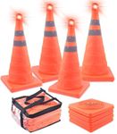 ERKOON 4 Pack 18 inch Collapsible Traffic Cones with Bag, Safety Cones with 4 LED Safety Road Parking Cones Driving Construction Cones Fluorescent Orange Pop Up Reflective Safety Traffic Cones