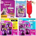 Kitten Wet and Dry Food Pack | Whiskas Kitten Food Wet 2-12 Months 8 Pouches in Total - 4x Poultry Jelly 4x Fish Jelly | 300g Kitten Dry Food | 55g Milky Kitten Treats | Pet Purpose Catnip Toy