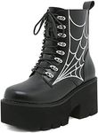 mikarka Women's Chain Platform Boots Lace Up & Zipper Chunky Heel Black Combat Ankle Booties Fashion Studded Motorcycle Boots, 13-black, 10