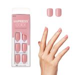 KISS imPRESS Color Press-On Manicure, Gel Nail Kit, PureFit Technology, Short Length, ââ‚¬Å“Pretty Pinkââ‚¬Â, Polish-Free Solid Color Mani, Includes Prep Pad, Mini File, Cuticle Stick, and 30 Fake Nails