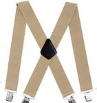 T Tersely 50mm Extra Wide Heavy Duty 4 Buckles Stripe X Back Elastic Adjustable Suspenders Strong Metal Clips Heavy Duty Men Braces (Khaki)