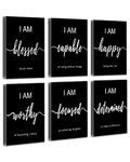 Drsoum Inspirational Wall Art Office Decor, Motivational Wall Art Prints for Office Bedroom Living Room Classroom,Black and White Daily Positive Affirmations Posters for Women Men Kids, Set of 6, 12"x16",FRAMED