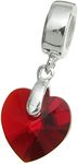 925 Sterling Silver Birthday July Red Heart Dangle for European Charm Bracelets Using Swarovski Elements Crystal