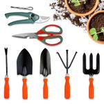 Cinagro Garden Tools Kit (Set of 7) Weeder, 2 Trowels, Hand Fork, Cultivator, Scissors, Pruner | Gardening Tools Kit for Home Garden, Indoor and Outdoor Gardening