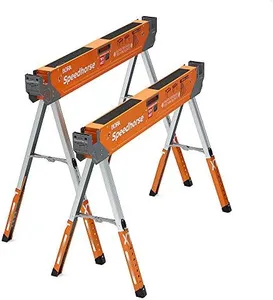 Bora Portamate Speedhorse XT Sawhorse Pair- Two pack, 30-36 inch height adjustable Legs, Metal Top for 2x4, Heavy Duty Pro Bench Saw Horse for Contractors, Carpenters - PM-4550T,Orange