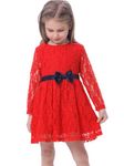 BONNY BILLY Girls Long Sleeve Red Lace Flower Wedding Evening Christmas Party Dress with Bow Sash 7-8 Years Red