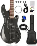 AKLOT Multi-Style Electric Bass Guitar: Precision & Jazz Dual Pickup, Roasted Maple Neck, 4-String Full Size Bass with Lesson Book, Gig Bag for Rock Pop Funk Slap, 2-Year Warranty (Helix PJ4-BK)