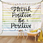 Ambesonne Positive Energy Tapestry King Size, Words on Pastel Tone Rainbow Colors Brushstroke Lines, Wall Hanging Bedspread Bed Cover Wall Decor, 104" X 88", White Yellow