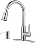 Chrome Kitchen Faucet with Soap Dispenser, WOWOW Stainless Steel Kitchen Faucet for Sink 2 or 4 Hole, High Arc Vintage Kitchen Sink Faucet with Pull Down Sprayer