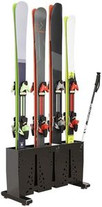 TOCRETOARE Heavy Duty Metal Ski Storage Rack, 4 Pair Freestanding Steel Ski Holder, Floor Stand Ski Organizer Rack, Snowboard Floor Stand Organizer for Garage and Home