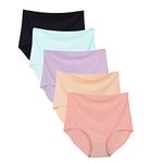 Bolivelan 5 Pack Women's Seamless Hipster Panties Invisible High Waist No Show Ladies Bikini Underwear, 5 Colors, 8