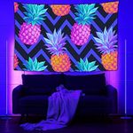 MZERSE Blacklight Tapestry Glow In The Dark, Black Light Bohemian Hippie Poster Wall Hanging Tropical Neon Pineapples for Bedroom Aesthetic Wall and Room Decor, 40x60 Inches