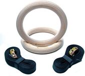 Rubberbanditz Wooden Gymnastic Rings with 16ft Adjustable Straps | Exercise Olympic Rings for Strength Training, Pull-Ups, Dips | Gymnastics Equipment | Fitness Rings for Men & Women