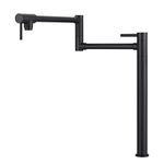 WOWOW Pot Filler Faucet Deck Mount Stove Faucet, Solid Brass Pot Filler Matte Black Kitchen Folding Faucet with Stretchable Double Joint Swing Arm (Modern Style, Matte Black)
