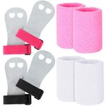 2 Gymnastics Grips Wristbands Sets for Girls Kids Youth, Bar Grips Palm Protection and Wrist Support Sports Accessories for Kettlebells, Weightlifting Tennis, Workout and Exercise (Pink, Black, White)