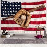 DYNH Sport Tapestry Wall Hanging, Baseball Glove and Bat Wall Hanging American Flag Tapestry Vintage USA Grunge Glove Bat Sports Tapestry Men Boys Sports Tapestry for Bedroom Living Room Dorm(71X60)