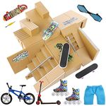 TIME4DEALS Finger Skateboard Park 8pcs Skate Park Kit Ramp Parts, Mini Fingerboard Rails Starter Kit with 3 fingerboards & 5 Silicone Mat Set