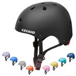 CELOID Kids Bike Helmet,Skateboard Helmets for Ages 8-10-14 Years Boys Girls,Adjustable Multi-Sport Bicycle Skateboarding Football Roller Skating Scooter Balance Bike Helmet,Black