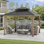 SUNJOY Wooden Gazebo 3x3.6m, Cedar Frame, Hardtop 2-Tier Metal Roof, Outdoor Heavy Duty Permanent Waterproof Pavilion for Patio, Garden, Deck Party