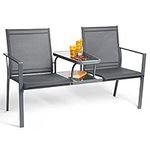 VonHaus Textoline Love Seat, Grey 2 Seater Jack & Jill Loveseat for Garden, 2 Person Patio & Companion Set for Outdoor, Balcony & Terrace - Twin Chair Garden Love Seat, Portable Compact Garden Seating