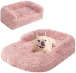 EHEYCIGA Foldable XL Dog Bed, Faux Fur Fluffy Dog Bed for Extra Large Dogs, Orthopedic Calming Memory Foam XL Dog Couch Bed, Washable Soft Warm Dog Sofa Bed with Non-Slip Bottom, Pink, 40"x30"x6"