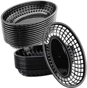 NROZIET 50 Pack Oval Fast Food Baskets, Reusable Black Bread Basket, Plastic Deli Chip Baskets, 8.9"L x 5.3"W Food Service Tray Holder for Burgers, Fries, Snacks, Sandwiches, Burgers, Nachos, Picnic