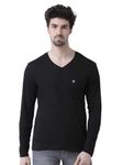 Friskers Men's V-Neck Full Sleeves Cotton Stretchable T-Shirt (Large, Black)