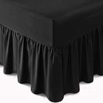 Easy Care Plain Dyed Polycotton Valance Sheet Super Soft Shrinkage Fade Resistant Frilled Valance Bed Skirts Extra Deep Fitted Valance Bed Sheets (Black, Single)