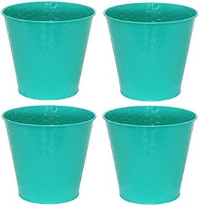 Sunnydaze Galvanized Steel Buckets with Hexagon Pattern - Set of 4 - Teal - Small Colored Metal Decorative Pails - Indoor Use - Perfect for Storage, Decoration, Gardening and Parties