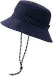 YAMEIZE Summer Bucket Hat Wite String - Waterproof for Women Men Safari Hat Adjustable Windproof UV400 Fishing Hat Beach Walking Climbing… Navy Blue