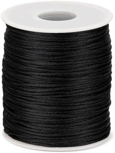 1.5MM 110 Yards Black Nylon Cord, Wind Chime Cord for Bracelet Necklace Jewelry Making, Nylon Satin String, Jewelry Thread Beading String for Crafts, Chinese Knotting