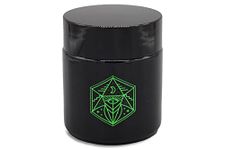 Small Glass Storage Jar and Lid - Real Printed Artwork - UV Protection - Helps Keep Goods Fresh with Light Protection- Tinted Black - 100 ml - Ancient Symbol Design - Accessories By Leaf-Way Brand