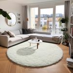 PAGISOFE Cream White Round Area Rug, Circle Rugs, 5x5 Feet, Small Fluffy Shaggy Carpets, Rugs for Girls Boys Baby Kids Bedroom, Furry Comfy Teepee Mats, Circular Rugs for Reading Area Nursery Room