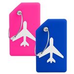 2 Pcs Silicone Luggage Tags, Travel Baggage Labels, Luggage Labels for Suitcases, Suitcase Name Address ID Tags, Protect Privacy Prevent Loss Travel Suitcases Accessories (Blue+Pink)