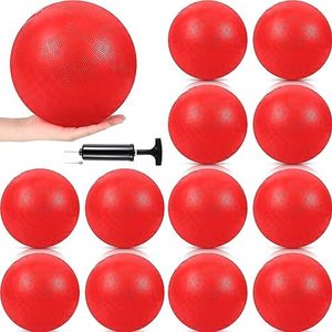 Hiboom 12 Pcs Playground Balls 5 Inch Dodgeball Playground Balls Kick Ball Toddler Ball Outdoor Inflatable Ball with 1 Pcs Hand Pump for Kids and Adults Yoga Exercise Gym Schoolyard (Red)