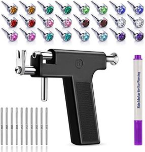 EOKOW Ear Piercing Gun Kit Reusable Ear Percinging Tool Professional Body Nose Lip Earrings Set With Stainless Steel Studs Silver Sticks For Salon Home Use…