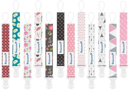 Smlpuame Pacifier Clip Girl,12 Pack Stylish Binky Clips Strap for Baby Girls,Paci Holder with Clip Lightweight Universal Fits Most Pacifiers Teether Toy Teething Ring Soothie,Baby Gifts