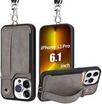 TOOVREN iPhone 13 Pro Case: Wallet & Strap, Leather Card Holder, Kickstand, Detachable Neck Strap, Protective Back Cover