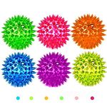 6 Large Spiky 7.5cm LED Flashing Bouncy Disco Balls with Light, Squishy Stress Relief Fidget Squeezy Spikey Ball Toy for OCD ADHD ADD & Autism High Anxiety Levels, Ideal Pet Toy or Baby Sensory Class